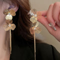 Real Gold Plated Floral Tassel Drop Earrings With Silver Needle Chic Metal Statement Jewelry view 3