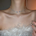 Sweet Cool Double Layer Cubic Zirconia Waterdrop Choker Necklace With Geometric Round Pendant view 2