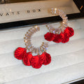 Zircon C-Shaped Petal Tassel Drop Earrings Chic Vintage Floral Statement Jewelry For Women view 4