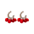 Zircon C-Shaped Petal Tassel Drop Earrings Chic Vintage Floral Statement Jewelry For Women view 5