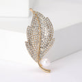 Fashion Alloy Rhinestone Pearl Leaf Brooch For Suit Jackets view 4