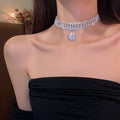 Elegant Rhinestone Zircon Geometric Teardrop Pendant Choker Necklace For Women view 3