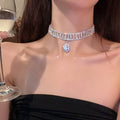 Elegant Rhinestone Zircon Geometric Teardrop Pendant Choker Necklace For Women view 1