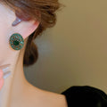 Vintage Court Style Alloy Emerald Rhinestone Oval Geometric Stud Earrings For Women view 3