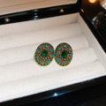 Vintage Court Style Alloy Emerald Rhinestone Oval Geometric Stud Earrings For Women view 2