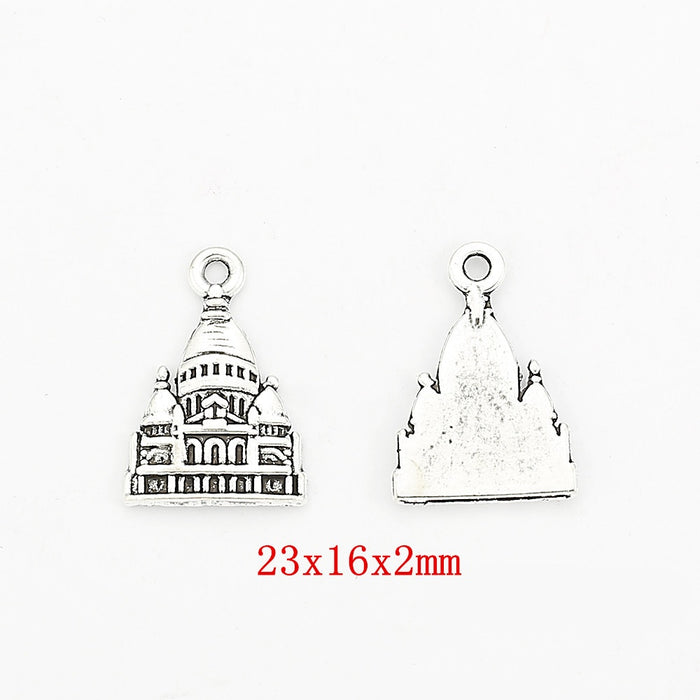 Antique Silver Zinc Alloy Castle Charm Pendant for DIY Necklace Bracelet Jewelry Making