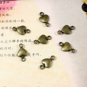 Double-Hole Heart Alloy Connector Charm 15x8mm