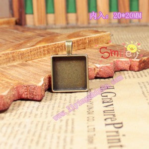 Square Alloy Pendant Tray Base for 20mm Cabochon