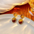 Vintage French Amber Gradient Oval Alloy Drop Earrings For Women Elegant Autumn Winter Statement Earrings view 3