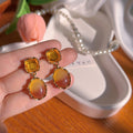 Vintage French Amber Gradient Oval Alloy Drop Earrings For Women Elegant Autumn Winter Statement Earrings view 4