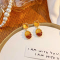 Vintage French Amber Gradient Oval Alloy Drop Earrings For Women Elegant Autumn Winter Statement Earrings view 2