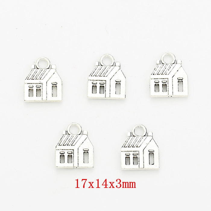 Antique Silver Zinc Alloy House Charm Pendant No.029657 for DIY Necklace Bracelet Jewelry Making