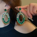 Rhinestone Geometric Oval French Court Style Chic Silver Needle Drop Earrings, Elegant High-End Fashion Jewelry view 2