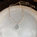 Light Luxury French Teardrop Faux Pearl Zircon Necklace Hepburn Style Clavicle Choker view 2