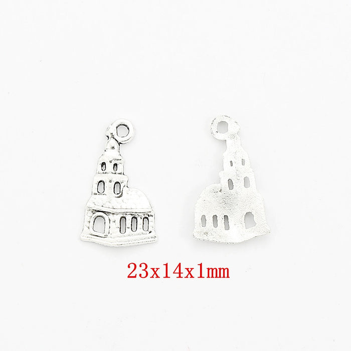 Antique Silver Zinc Alloy Castle Charm Pendant No.850968 for DIY Necklace Bracelet Jewelry Making