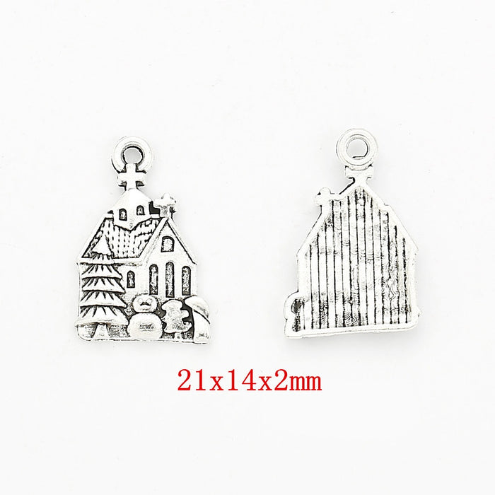 Antique Silver Zinc Alloy Castle Charm Pendant No.978045 for DIY Necklace Bracelet Jewelry Making