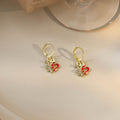 Luxury Chinese Zodiac Dragon Year Red Enamel Rhinestone Gold Alloy Hoop Stud Drop Earrings view 3