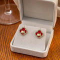 Luxury Chinese Zodiac Dragon Year Red Enamel Rhinestone Gold Alloy Hoop Stud Drop Earrings view 4