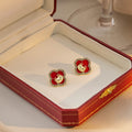Luxury Chinese Zodiac Dragon Year Red Enamel Rhinestone Gold Alloy Hoop Stud Drop Earrings view 2