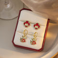 Luxury Chinese Zodiac Dragon Year Red Enamel Rhinestone Gold Alloy Hoop Stud Drop Earrings view 1
