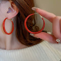Chic Red Enamel Alloy Hoop Earrings With Silver Pin Geometric Round Light Luxury Jewelry view 1