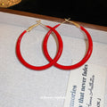 Chic Red Enamel Alloy Hoop Earrings With Silver Pin Geometric Round Light Luxury Jewelry view 2