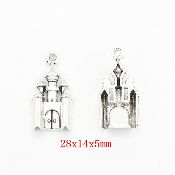 Antique Silver Zinc Alloy Castle Charm Pendant No.863559 for DIY Necklace Bracelet Jewelry Making