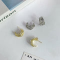 Elegant Irregular Woven Metal C Shape Stud Hoop Earrings For Women, Geometric Alloy Earrings view 1