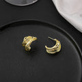 Elegant Irregular Woven Metal C Shape Stud Hoop Earrings For Women, Geometric Alloy Earrings view 2