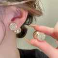 Gold Plated Silver Post Zircon Pearl Convertible Round Geometric Chic Stud Earrings for Women view 1