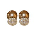Gold Plated Silver Post Zircon Pearl Convertible Round Geometric Chic Stud Earrings for Women view 5
