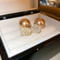 Gold Plated Silver Post Zircon Pearl Convertible Round Geometric Chic Stud Earrings for Women view 2