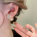 Gold Plated Silver Post Zircon Pearl Convertible Round Geometric Chic Stud Earrings for Women view 3