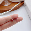 Elegant Screw Back Red Pearl Ball Cartilage Studs Alloy Silver Needle Daily Sleep Friendly Earrings view 4