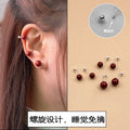 Elegant Screw Back Red Pearl Ball Cartilage Studs Alloy Silver Needle Daily Sleep Friendly Earrings view 1