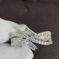 Sparkling Swing Arm Line Wedding Ring For Women, Fashion Bridal Ceremony Finger Jewelry view 3