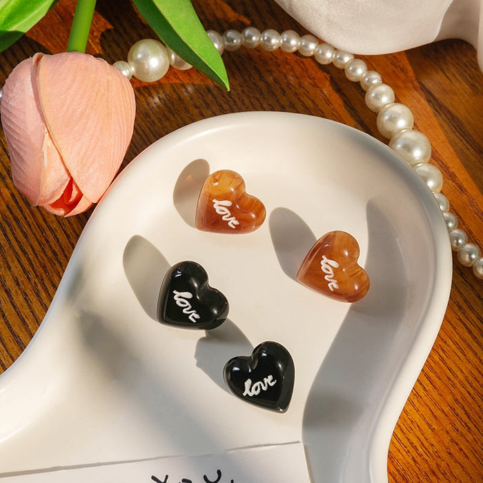 Vintage Maillard Caramel Amber Acrylic Heart Love Studs For Women Elegant Statement Earrings