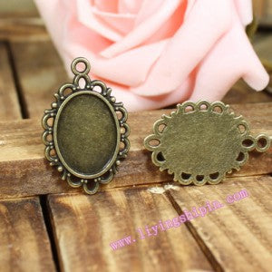 Oval Floral Bezel Antique Tone Alloy Jewelry Making Component in 3 Finishes