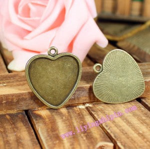 Heart Pendant Tray Alloy Jewelry Finding 29x27mm