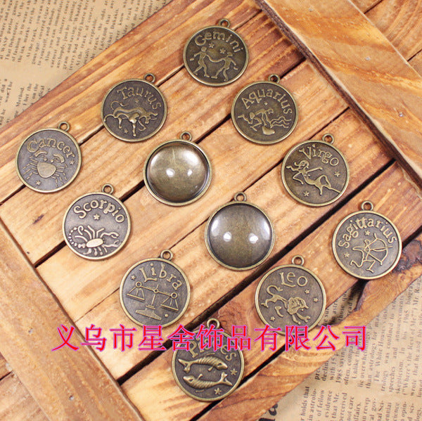 25mm Zodiac Cabochon Tray Charm Pendant Antique Bronze