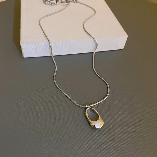 Stainless Steel Hollow Geometric Line Pendant Necklace Minimalist Metal Collarbone Jewelry