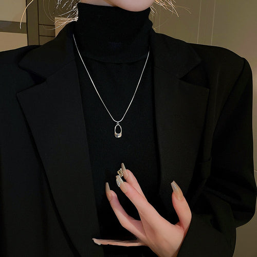 Stainless Steel Hollow Geometric Line Pendant Necklace Minimalist Metal Collarbone Jewelry