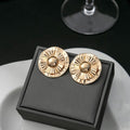 European Vintage Irregular Circle Stud Earrings With Metal Leaf Butterfly Geometric Square Design view 4