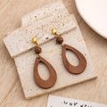 Vintage Bohemian Geometric Wooden Round Disc And Hollow Hoop Alloy Stud Dangle Statement Earrings view 4