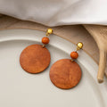 Vintage Bohemian Geometric Wooden Round Disc And Hollow Hoop Alloy Stud Dangle Statement Earrings view 2