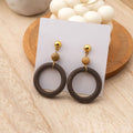 Vintage Bohemian Geometric Wooden Round Disc And Hollow Hoop Alloy Stud Dangle Statement Earrings view 3