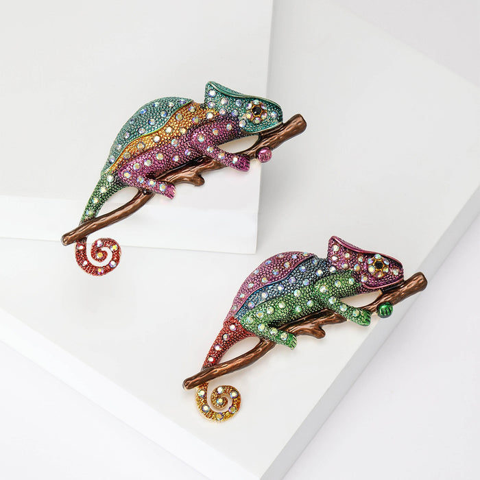 Alloy Rhinestone Large Chameleon Brooch Pin For Suit Decoration
