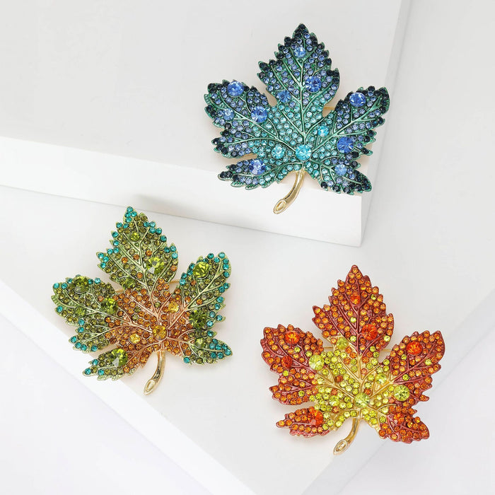 Alloy Rhinestone Maple Leaf Brooch For Elegant Coats And Suits