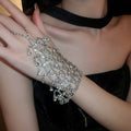 Luxury Alloy Rhinestone Multilayer Tassel Ring Bangle Geometric Hand Chain Jewelry view 4