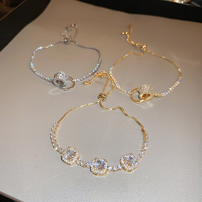 Real Gold Plated Zircon Geometric Adjustable Bangle Korean Light Luxury Bracelet